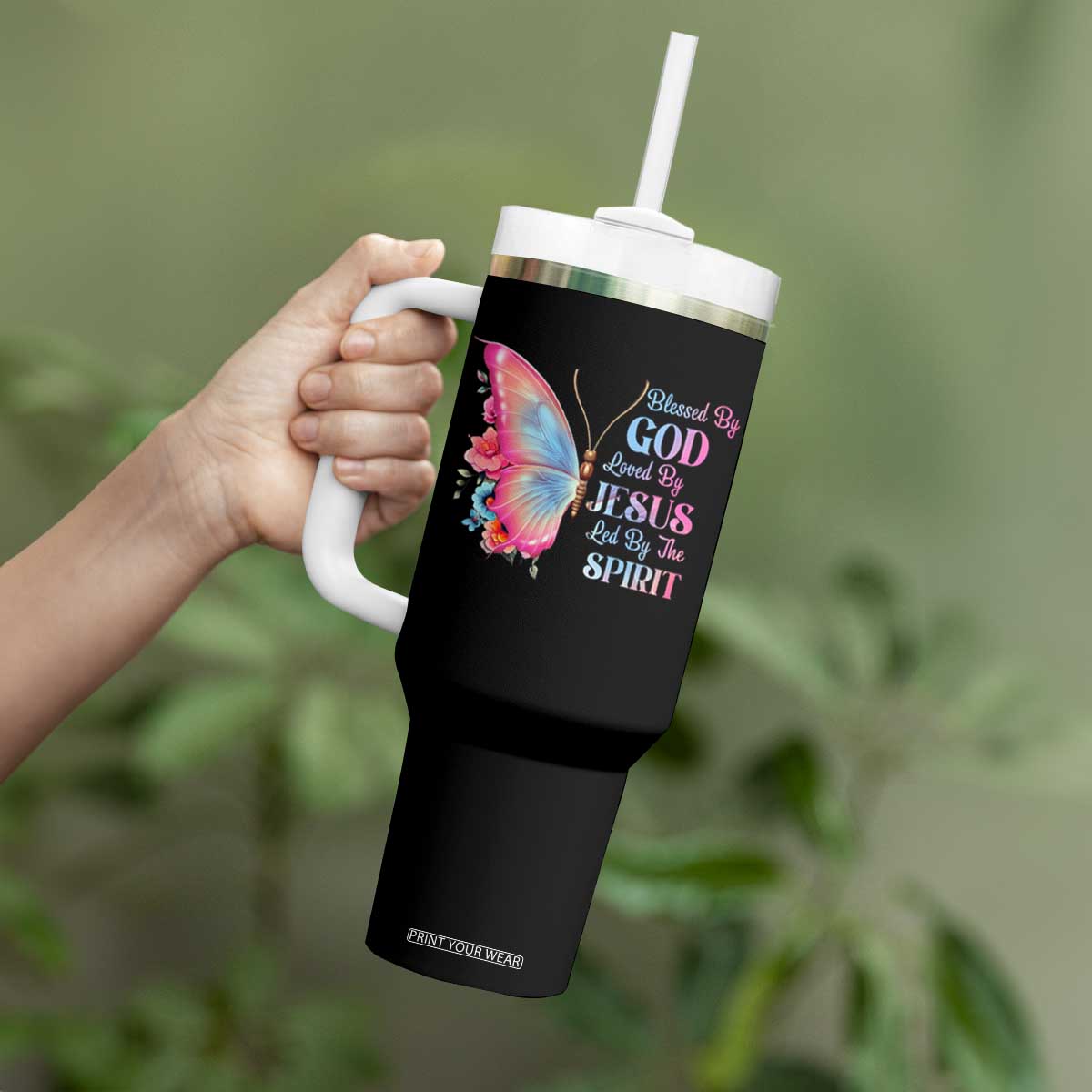 Christian Tumbler With Handle Blessed By God Loved By Jesus Led By The Spirit TS09 Print Your Wear