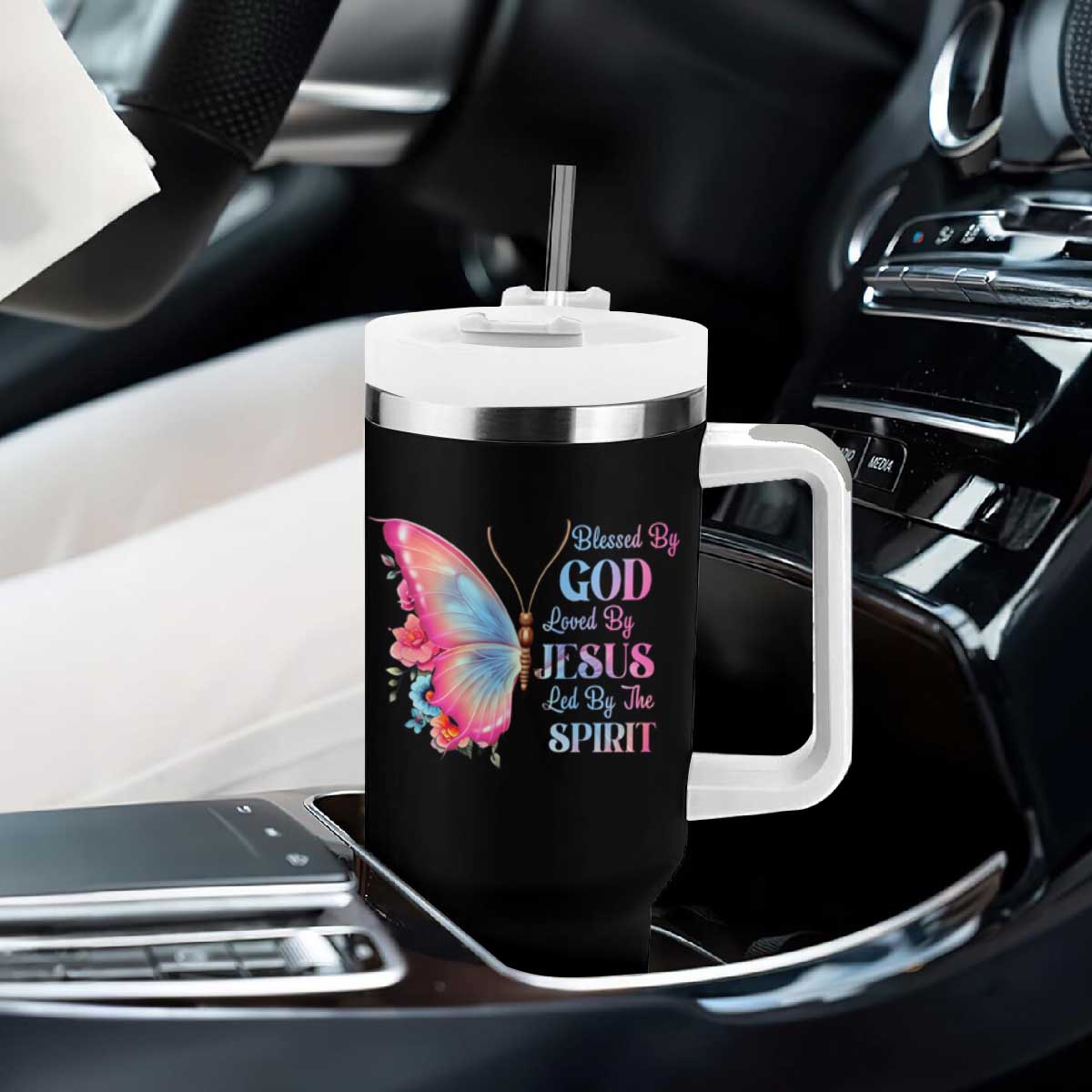 Christian Tumbler With Handle Blessed By God Loved By Jesus Led By The Spirit TS09 Print Your Wear
