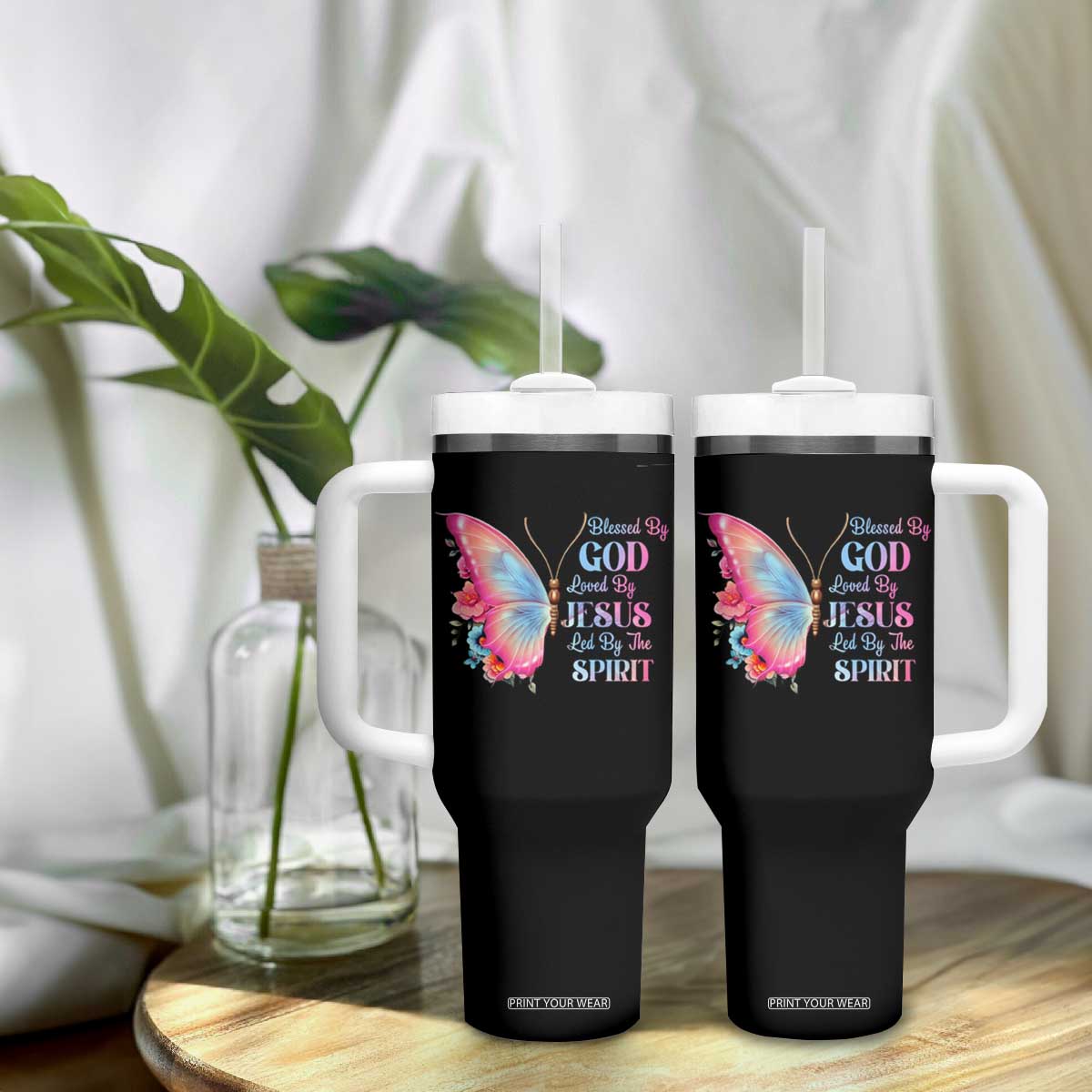 Christian Tumbler With Handle Blessed By God Loved By Jesus Led By The Spirit TS09 Print Your Wear