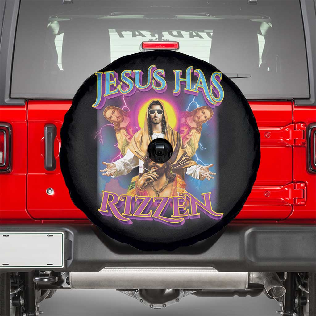 Jesus Has Rizzen Christian Funny Cool Meme Spare Tire Cover TS09 Black Print Your Wear