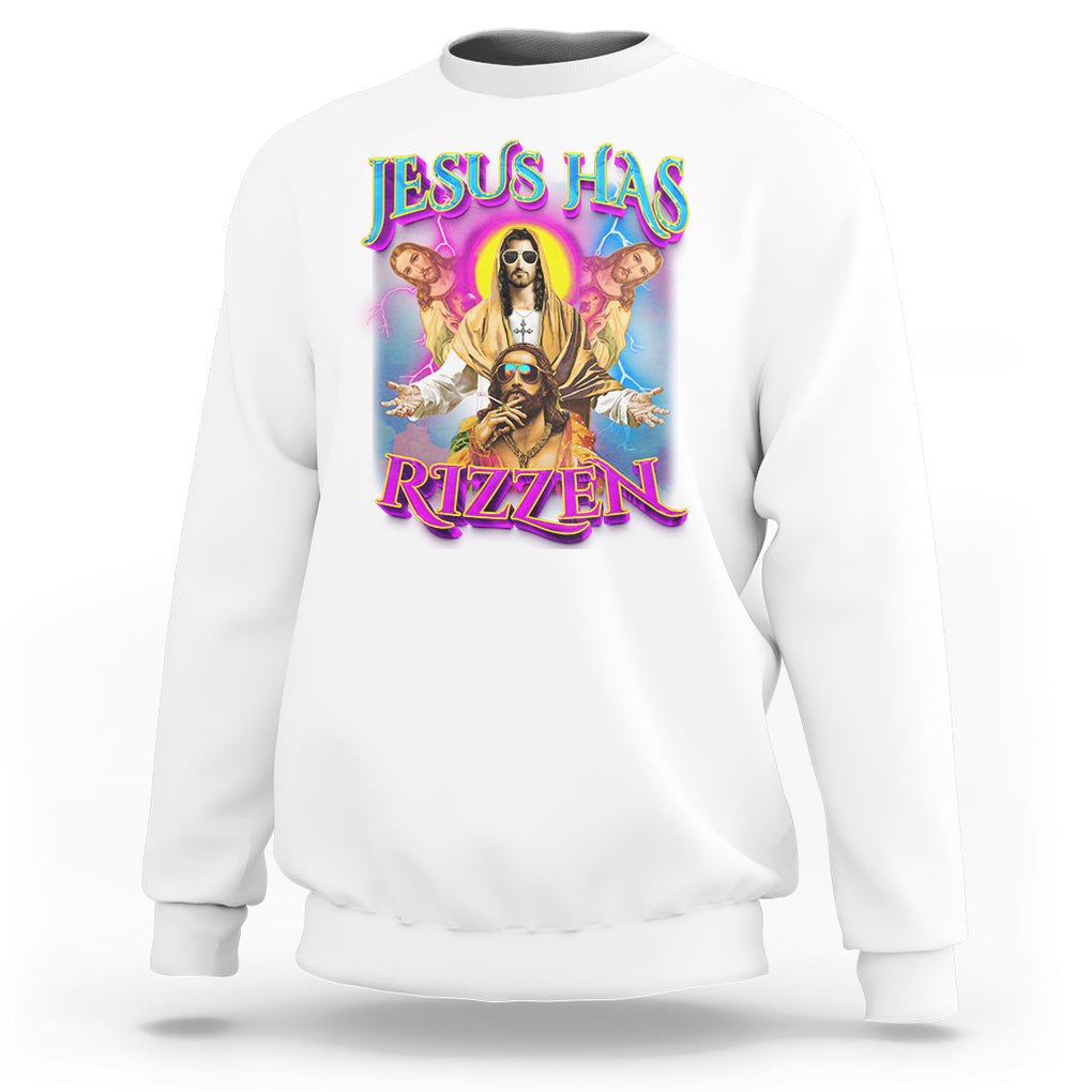 Jesus Has Rizzen Christian Funny Cool Meme Sweatshirt TS09 White Printyourwear