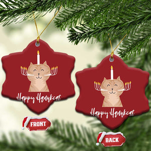 Hanukkah Cat Christmas Ornament Cat Menorah Cute Jewish Kitten Chanukah Hanukkat TS09 Snow Flake Red Print Your Wear