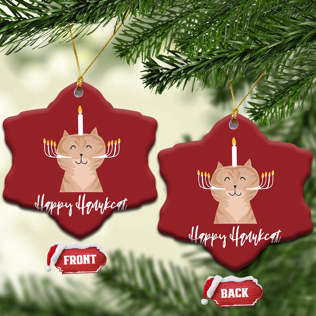 Hanukkah Cat Christmas Ornament Cat Menorah Cute Jewish Kitten Chanukah Hanukkat TS09 Snow Flake Red Print Your Wear