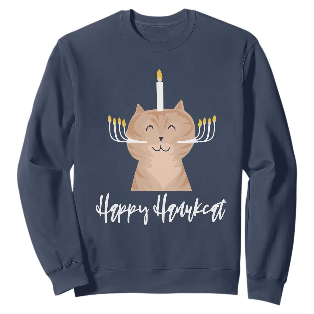 Cat Menorah Cute Jewish Kitten Hanukkah Chanukah Candle Sweatshirt TS09 Navy Printyourwear