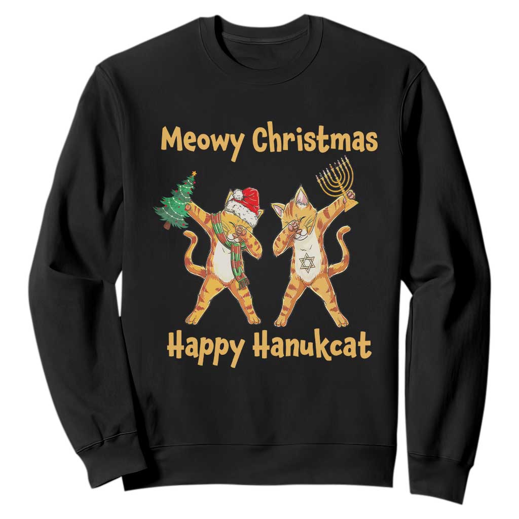 Happy Hanukcat Meowy Christmas Cat Lover Hanukkah Sweatshirt TS09 Black Printyourwear
