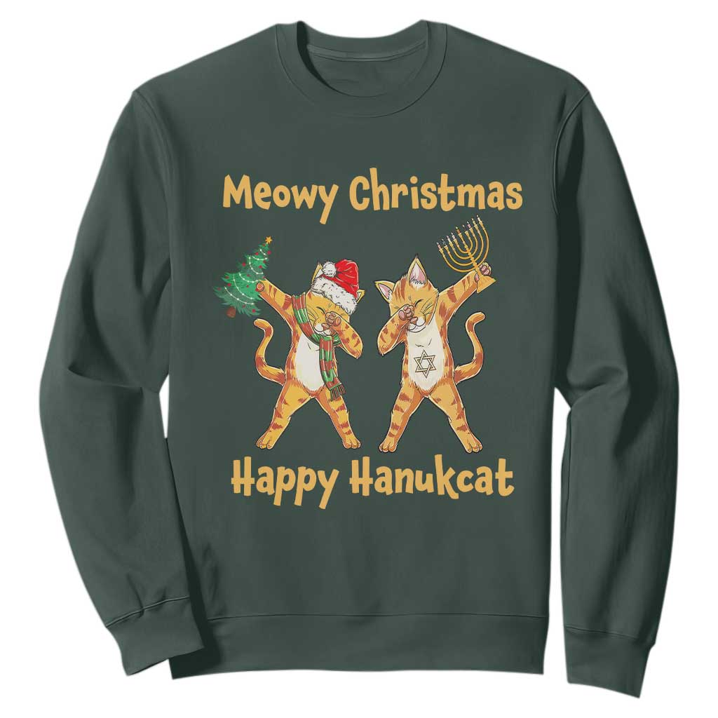 Happy Hanukcat Meowy Christmas Cat Lover Hanukkah Sweatshirt TS09 Dark Forest Green Printyourwear