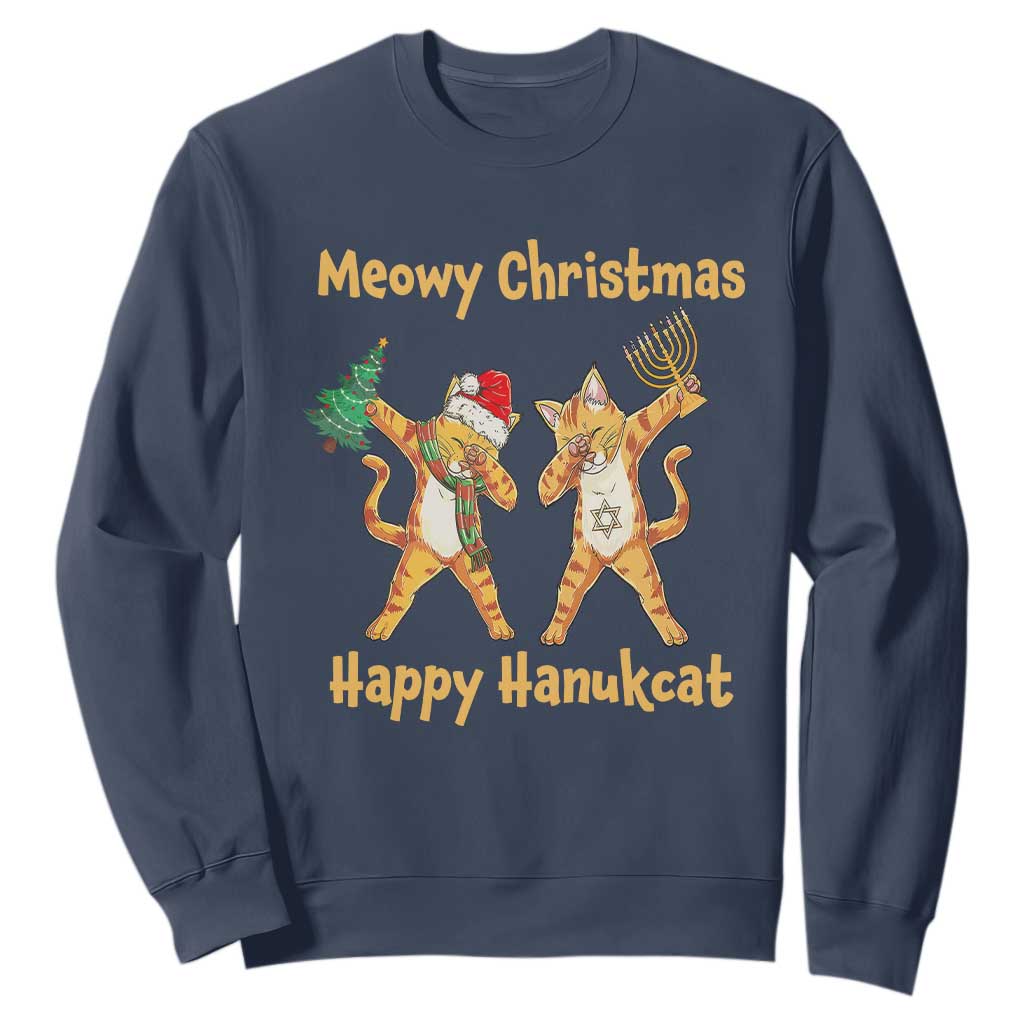 Happy Hanukcat Meowy Christmas Cat Lover Hanukkah Sweatshirt TS09 Navy Printyourwear