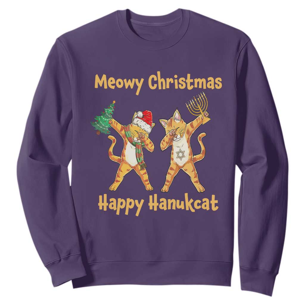 Happy Hanukcat Meowy Christmas Cat Lover Hanukkah Sweatshirt TS09 Purple Printyourwear