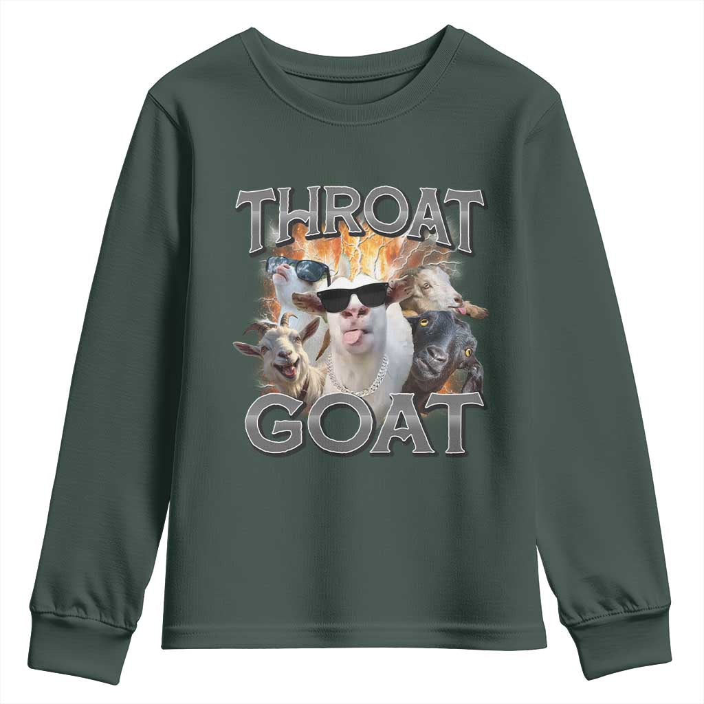 Throat Goat Funny Offensive Adult Humor Bootleg Youth Sweatshirt TS09 Dark Forest Green Print Your Wear