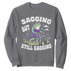 Funny Frog Meme Sweatshirt Sagging But Still Gagging Naughty Adult Humor TS09 Charcoal Print Your Wear