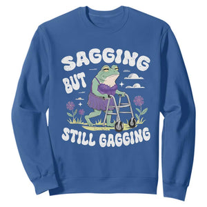 Funny Frog Meme Sweatshirt Sagging But Still Gagging Naughty Adult Humor TS09 Royal Blue Print Your Wear