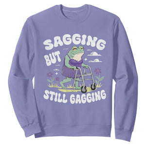 Funny Frog Meme Sweatshirt Sagging But Still Gagging Naughty Adult Humor TS09 Violet Print Your Wear