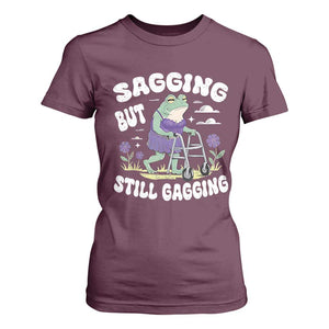 Funny Frog Meme T Shirt For Women Sagging But Still Gagging Naughty Adult Humor TS09 Maroon Print Your Wear