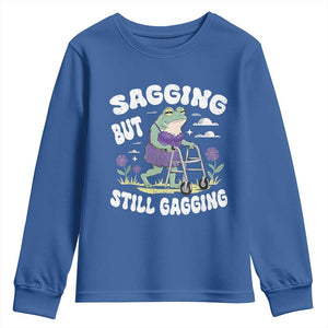 Funny Frog Meme Youth Sweatshirt Sagging But Still Gagging Naughty Adult Humor TS09 Royal Blue Print Your Wear