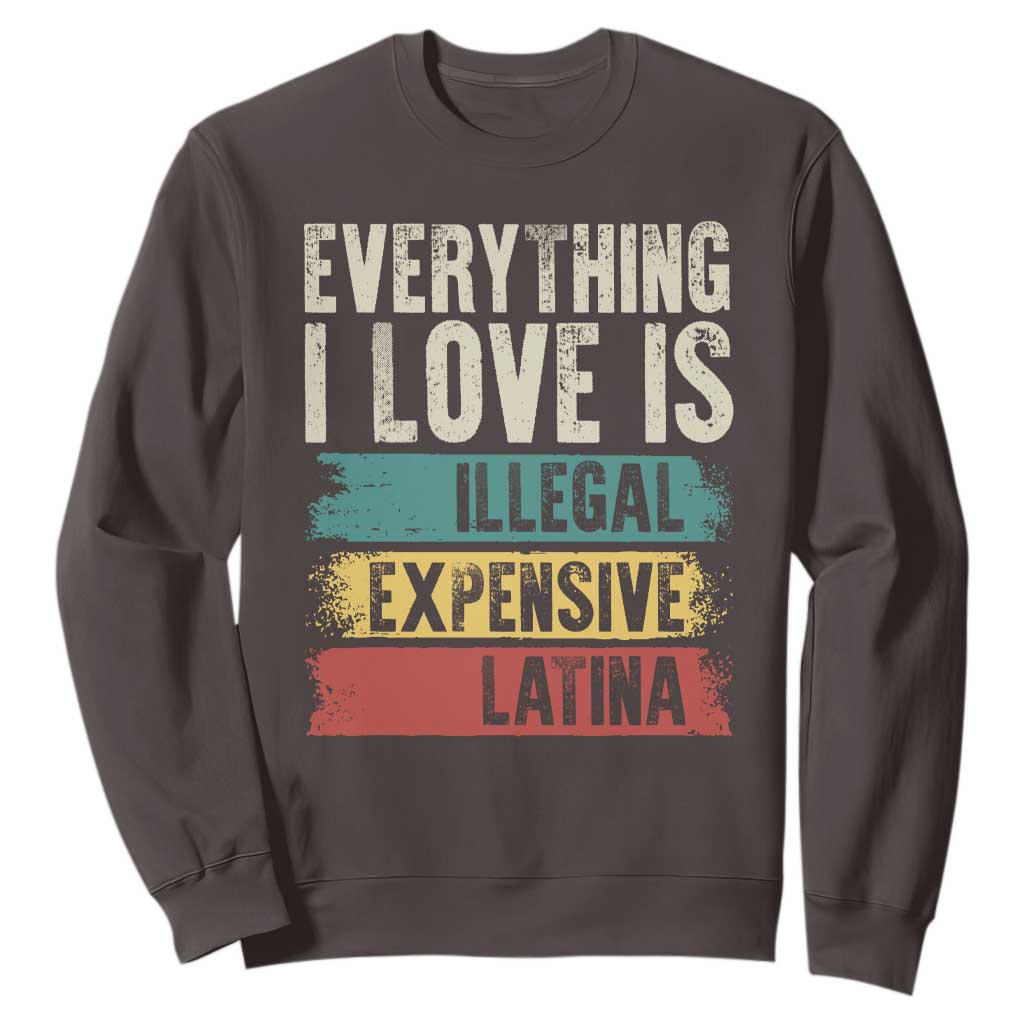 Everything I Love Is Illegal Expensive Or Latina Sweatshirt TS09 Dark Chocolate Print Your Wear