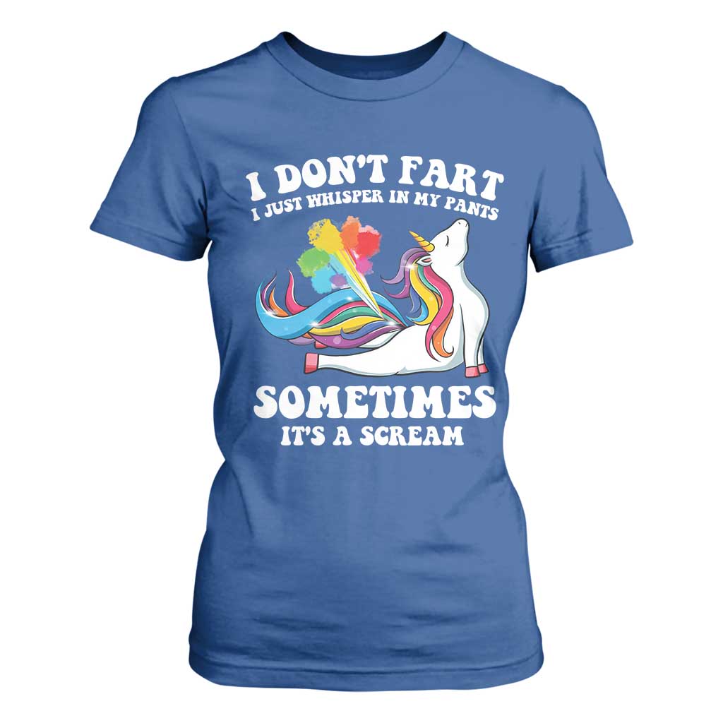 Funny I Don't Fart I Whisper In My Pants T Shirt For Women TS09 Royal Blue Print Your Wear