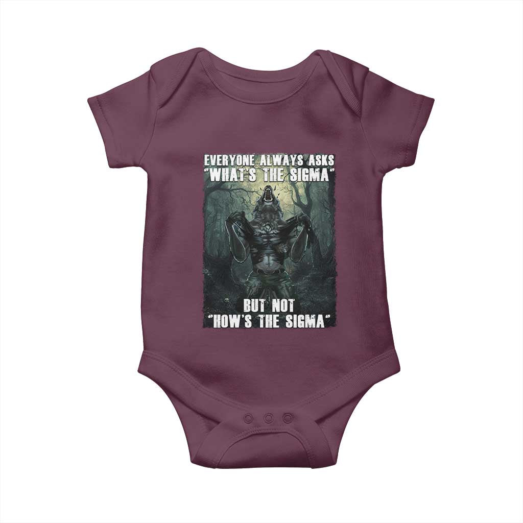 Funny Meme Wolf Alpha Baby Onesie Everyone Always Asks What's The Sigma But Not How's The Sigma TS09 Maroon Print Your Wear