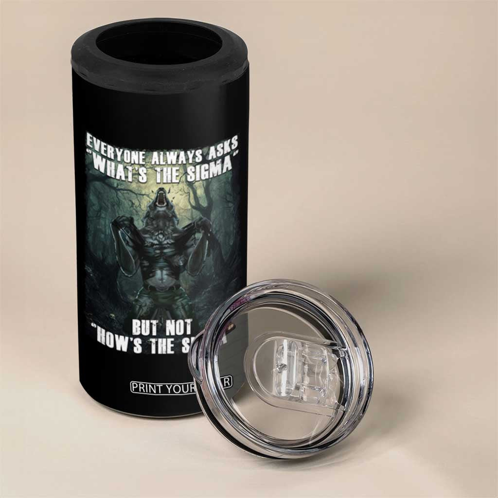 Funny Meme Wolf Alpha 4 in 1 Can Cooler Tumbler Everyone Always Asks What's The Sigma But Not How's The Sigma TS09 Print Your Wear