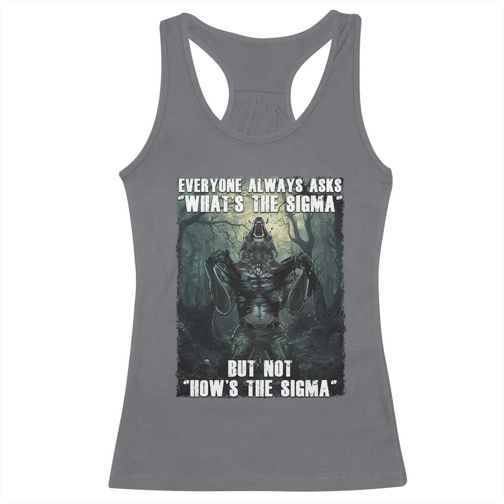Funny Meme Wolf Alpha Racerback Tank Top Everyone Always Asks What's The Sigma But Not How's The Sigma TS09 Charcoal Print Your Wear