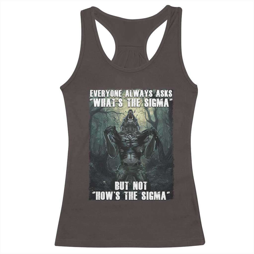 Funny Meme Wolf Alpha Racerback Tank Top Everyone Always Asks What's The Sigma But Not How's The Sigma TS09 Dark Chocolate Print Your Wear