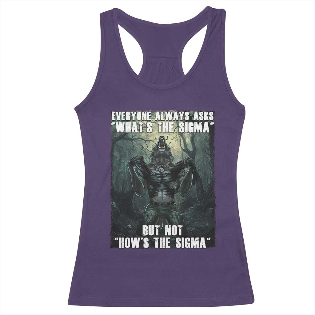 Funny Meme Wolf Alpha Racerback Tank Top Everyone Always Asks What's The Sigma But Not How's The Sigma TS09 Purple Print Your Wear