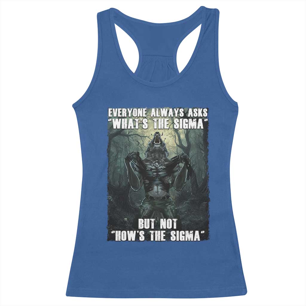 Funny Meme Wolf Alpha Racerback Tank Top Everyone Always Asks What's The Sigma But Not How's The Sigma TS09 Royal Blue Print Your Wear