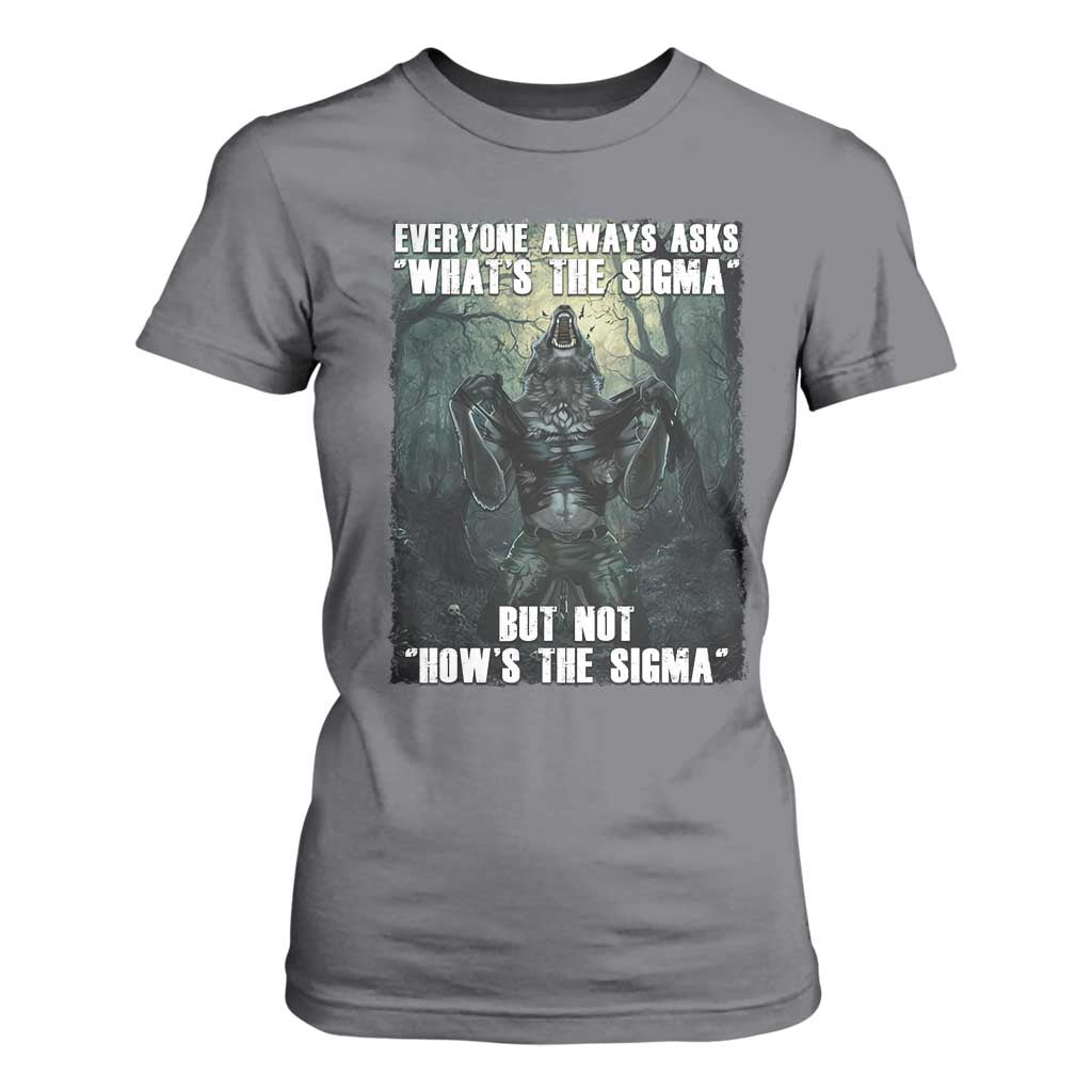 Funny Meme Wolf Alpha T Shirt For Women Everyone Always Asks What's The Sigma But Not How's The Sigma TS09 Charcoal Print Your Wear