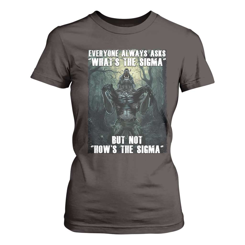 Funny Meme Wolf Alpha T Shirt For Women Everyone Always Asks What's The Sigma But Not How's The Sigma TS09 Dark Chocolate Print Your Wear