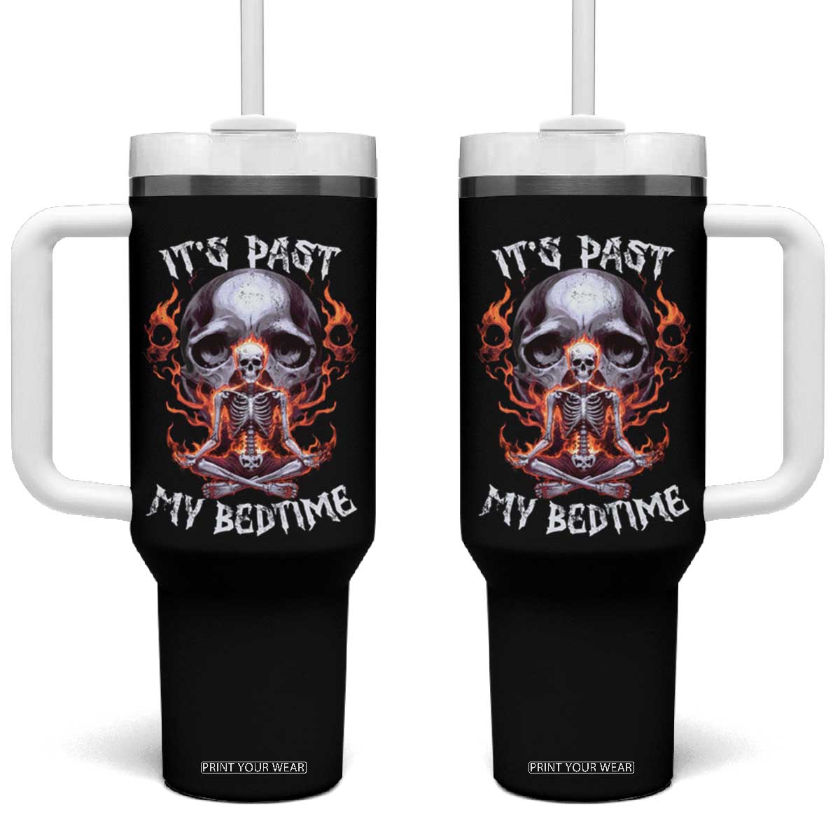 Funny Skeleton Meme Tumbler With Handle It's Past My Bedtime TS09 One Size: 40 oz Black Print Your Wear