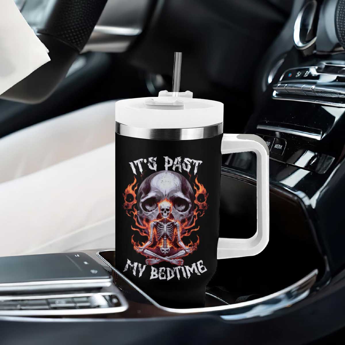 Funny Skeleton Meme Tumbler With Handle It's Past My Bedtime TS09 Print Your Wear