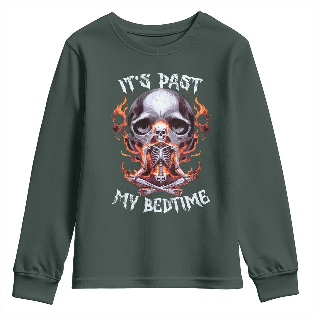 Funny Skeleton Meme Youth Sweatshirt It's Past My Bedtime TS09 Dark Forest Green Print Your Wear