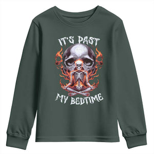 Funny Skeleton Meme Youth Sweatshirt It's Past My Bedtime TS09 Dark Forest Green Print Your Wear