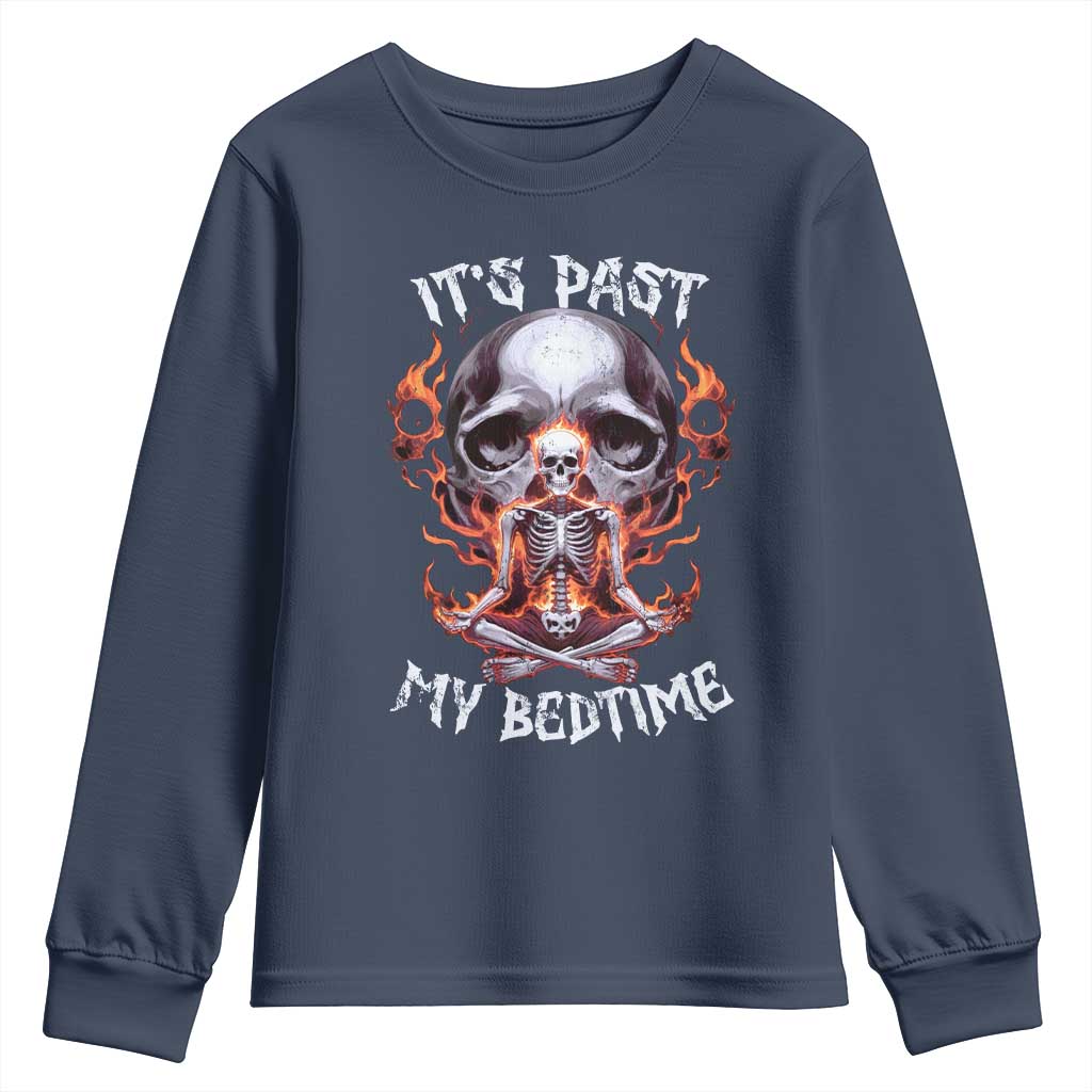 Funny Skeleton Meme Youth Sweatshirt It's Past My Bedtime TS09 Navy Print Your Wear