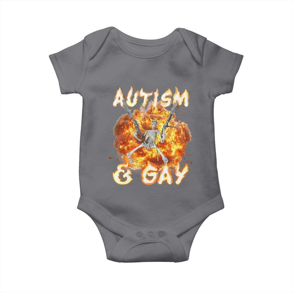 Funny Skeleton Meme Baby Onesie Autistic and Gay TS09 Charcoal Print Your Wear