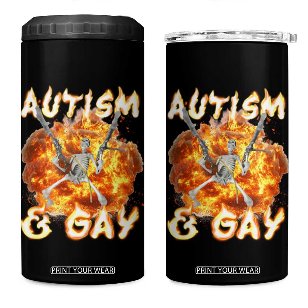 Funny Skeleton Meme 4 in 1 Can Cooler Tumbler Autistic and Gay TS09 One Size: 16 oz Black Print Your Wear