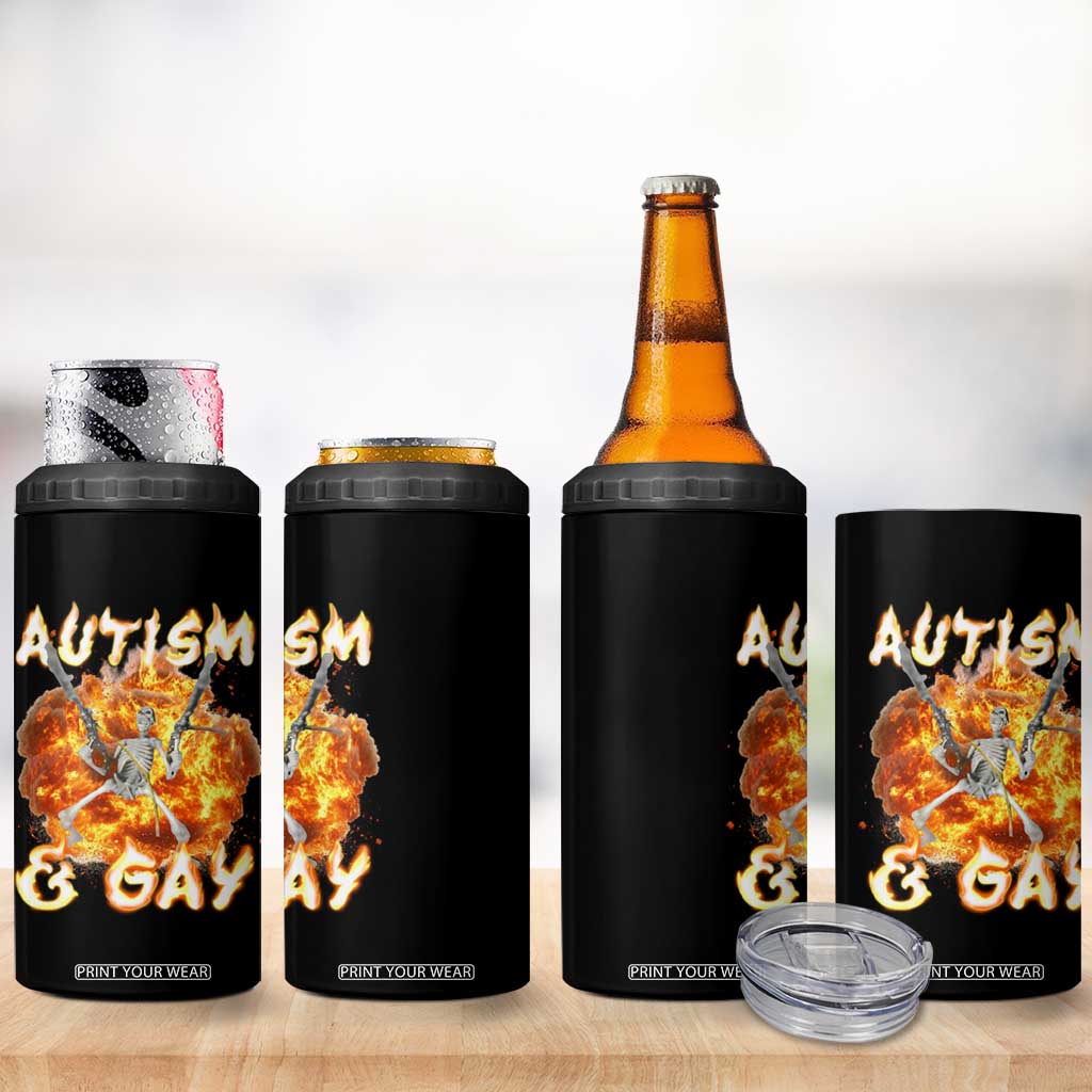 Funny Skeleton Meme 4 in 1 Can Cooler Tumbler Autistic and Gay TS09 Print Your Wear