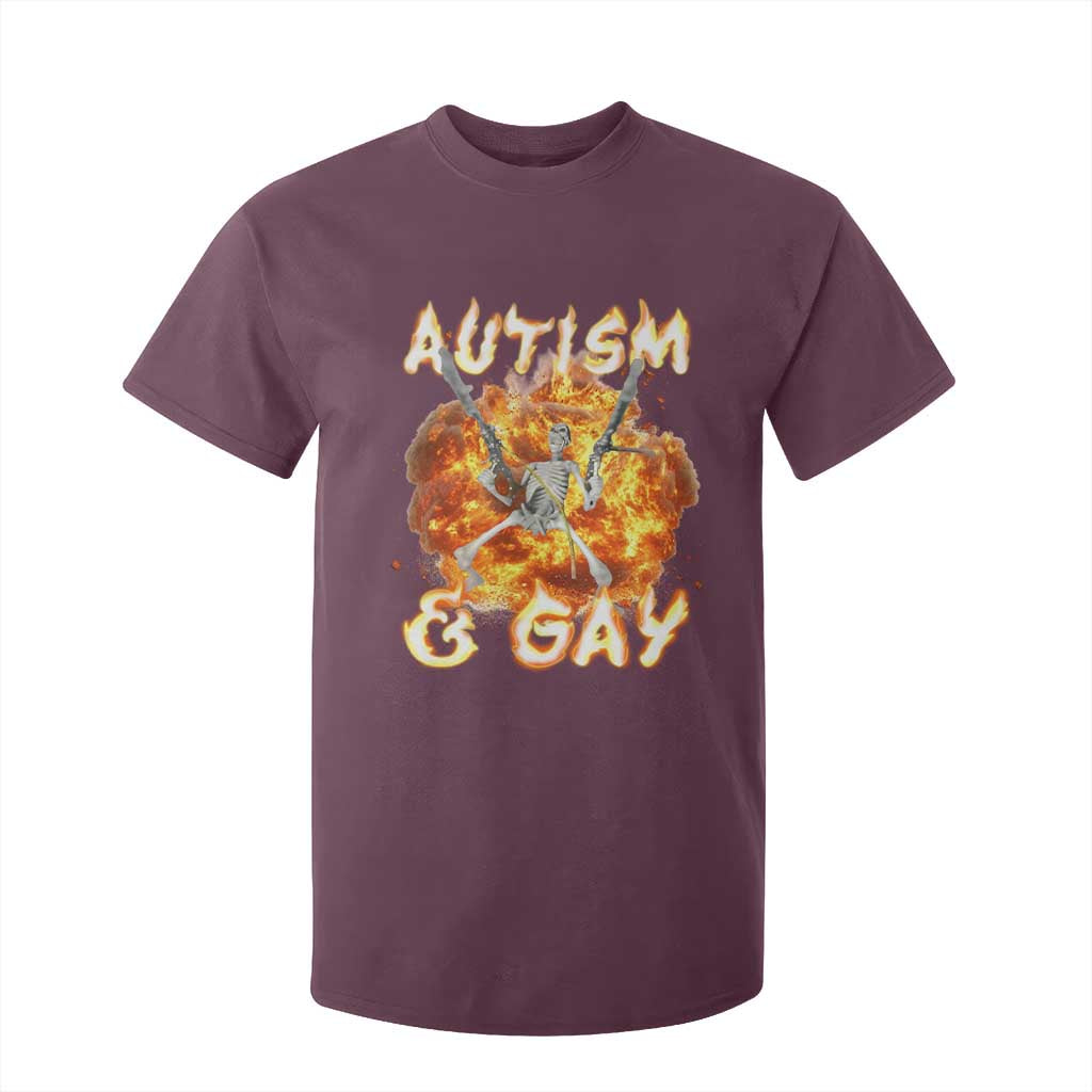Funny Skeleton Meme T Shirt For Kid Autistic and Gay TS09 Maroon Print Your Wear