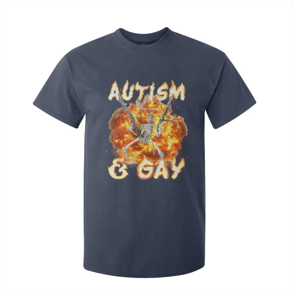 Funny Skeleton Meme T Shirt For Kid Autistic and Gay TS09 Navy Print Your Wear