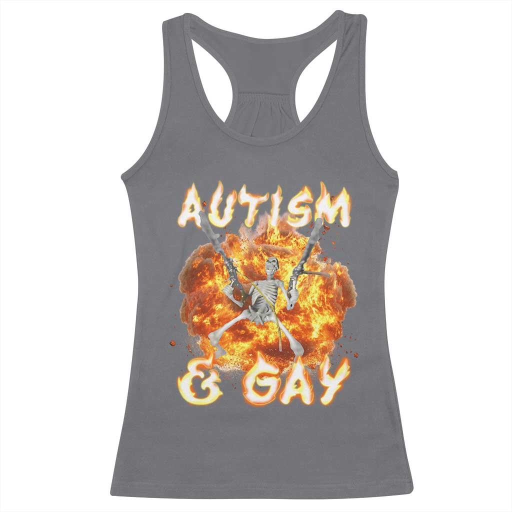 Funny Skeleton Meme Racerback Tank Top Autistic and Gay TS09 Charcoal Print Your Wear