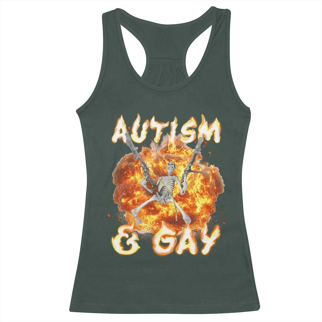 Funny Skeleton Meme Racerback Tank Top Autistic and Gay TS09 Dark Forest Green Print Your Wear