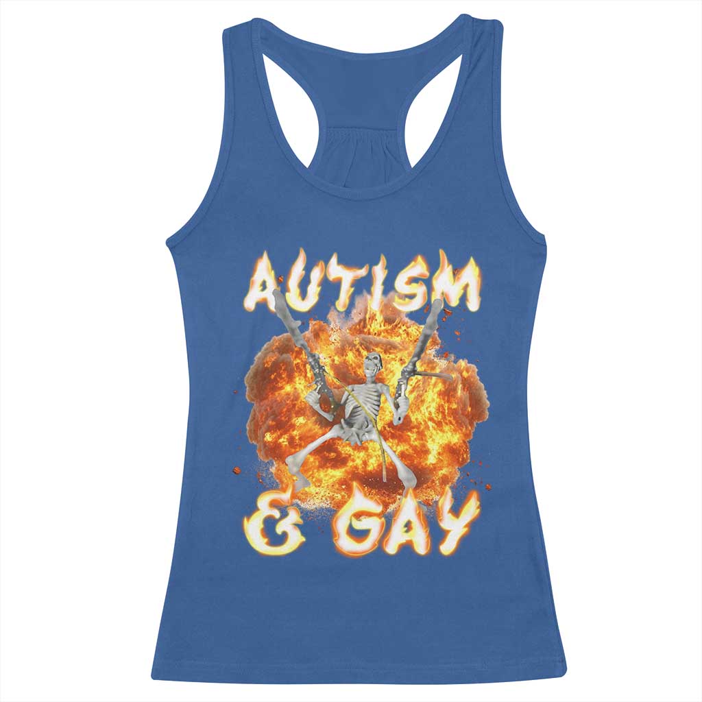 Funny Skeleton Meme Racerback Tank Top Autistic and Gay TS09 Royal Blue Print Your Wear