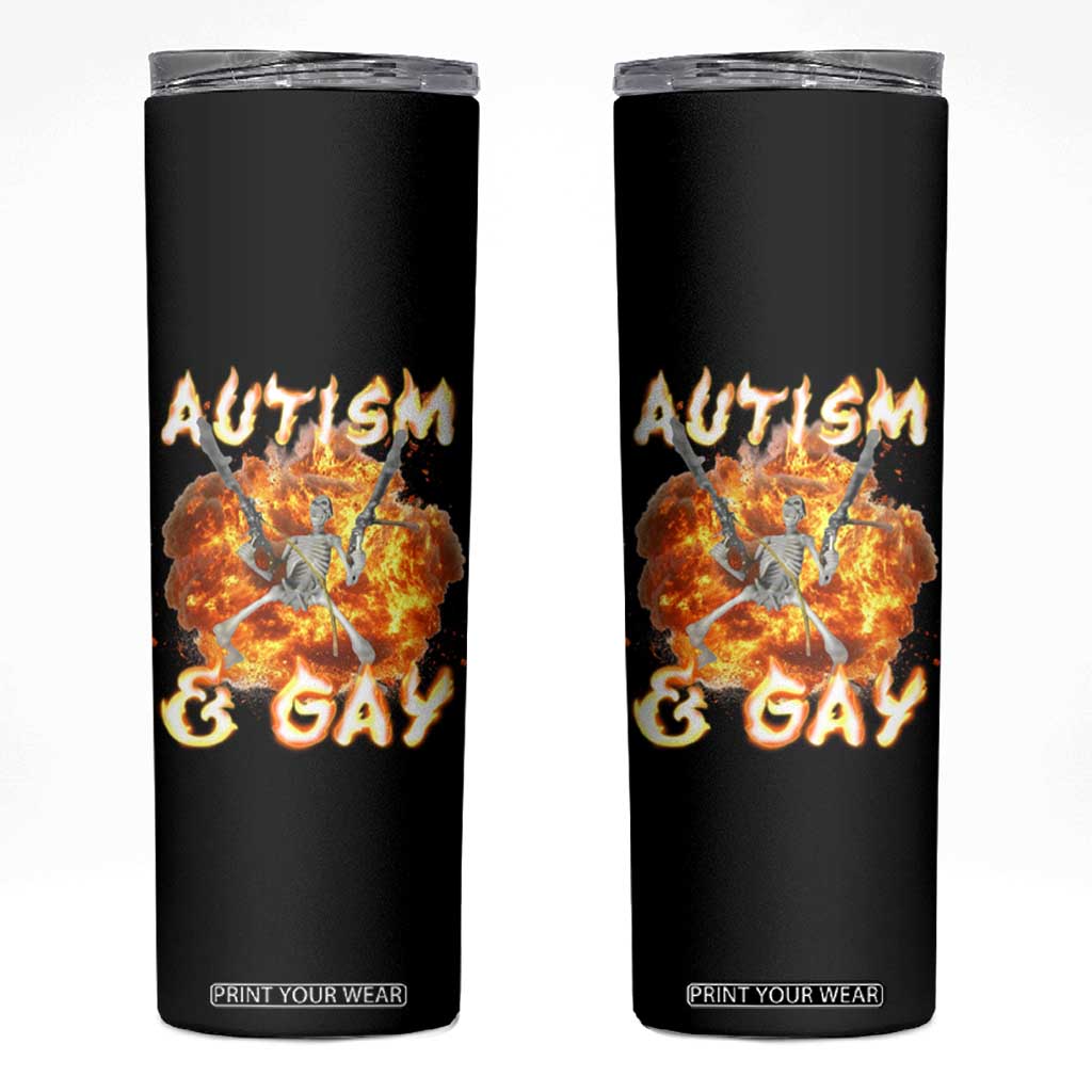 Funny Skeleton Meme Skinny Tumbler Autistic and Gay TS09 Black Print Your Wear