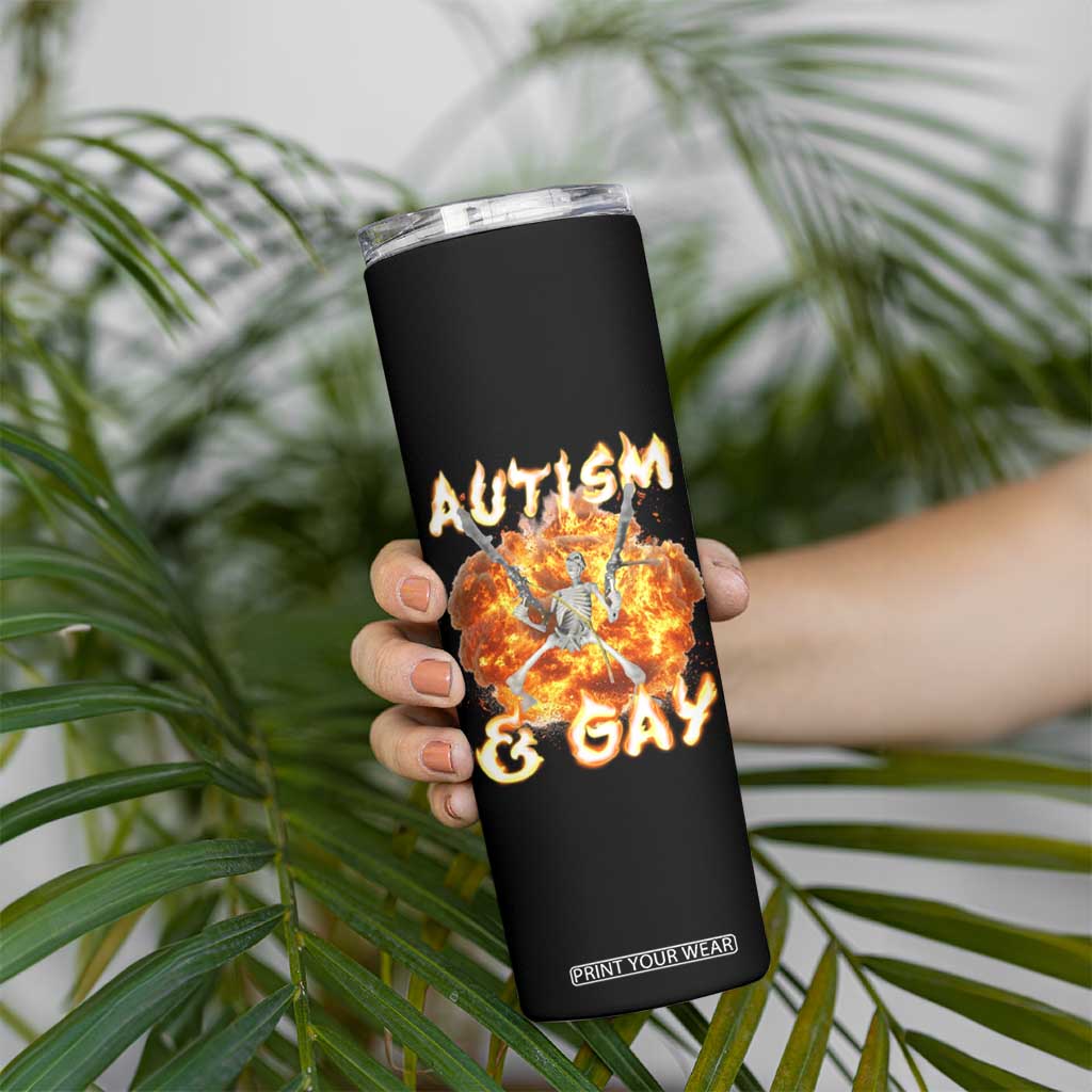 Funny Skeleton Meme Skinny Tumbler Autistic and Gay TS09 Print Your Wear