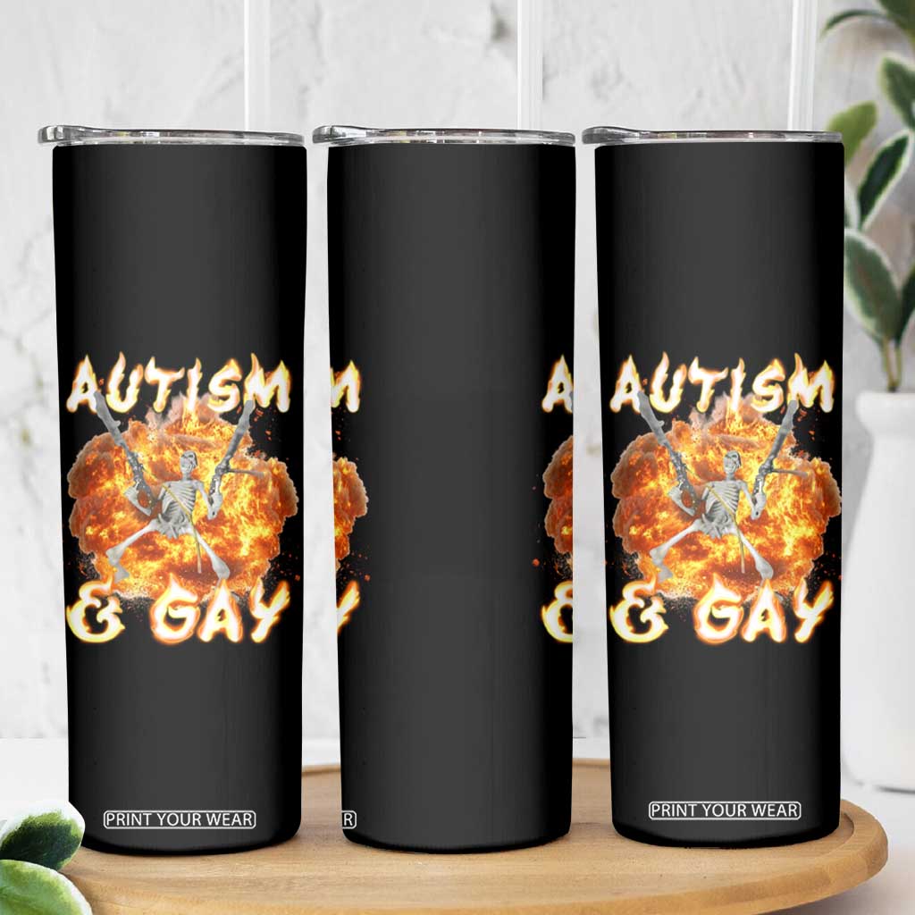 Funny Skeleton Meme Skinny Tumbler Autistic and Gay TS09 Print Your Wear
