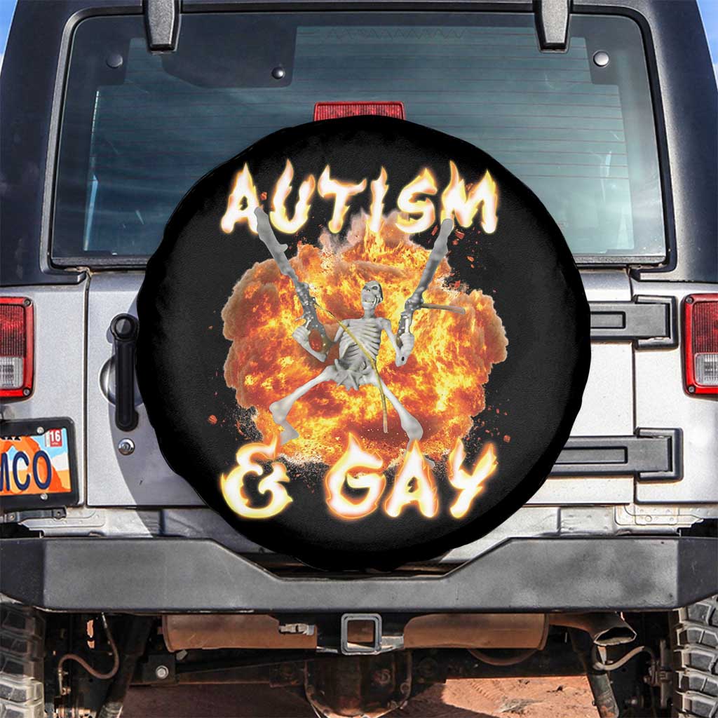 Funny Skeleton Meme Spare Tire Cover Autistic and Gay TS09 No hole Black Print Your Wear