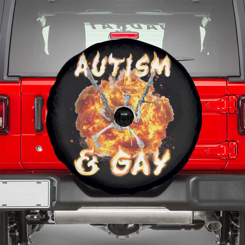 Funny Skeleton Meme Spare Tire Cover Autistic and Gay TS09 Black Print Your Wear
