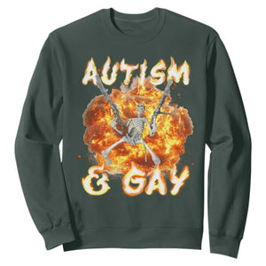 Funny Skeleton Meme Sweatshirt Autistic and Gay TS09 Dark Forest Green Print Your Wear