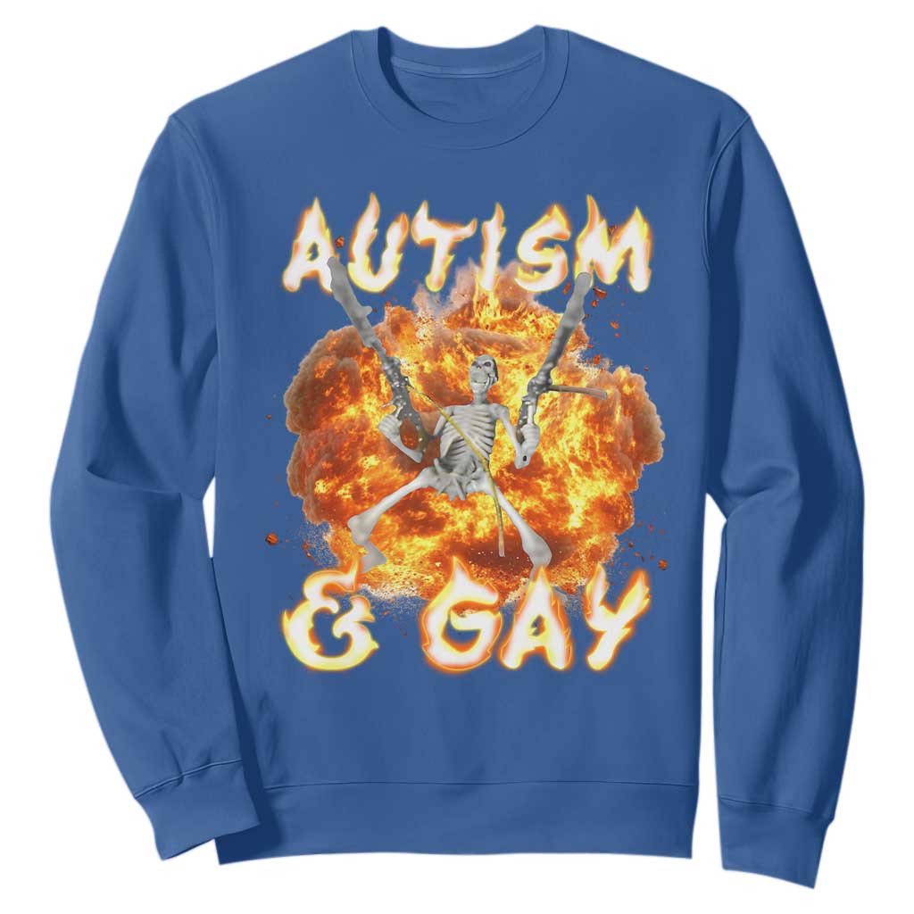 Funny Skeleton Meme Sweatshirt Autistic and Gay TS09 Royal Blue Print Your Wear