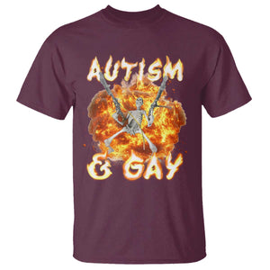 Funny Skeleton Meme T Shirt Autistic and Gay TS09 Maroon Print Your Wear