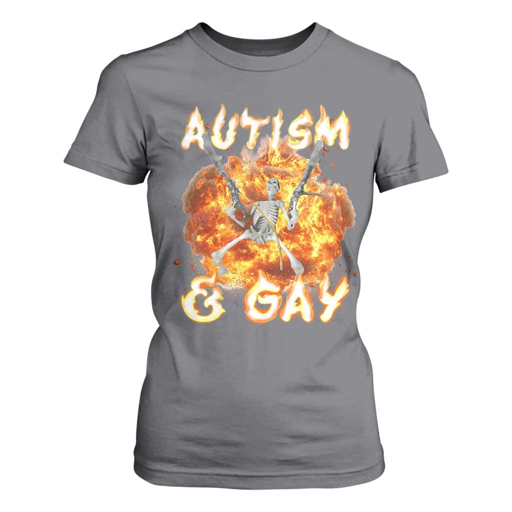 Funny Skeleton Meme T Shirt For Women Autistic and Gay TS09 Charcoal Print Your Wear